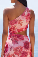 Load image into Gallery viewer, Floral Pink Cut Out Maxi Beach Sheath Wedding Guest Dress with Slit