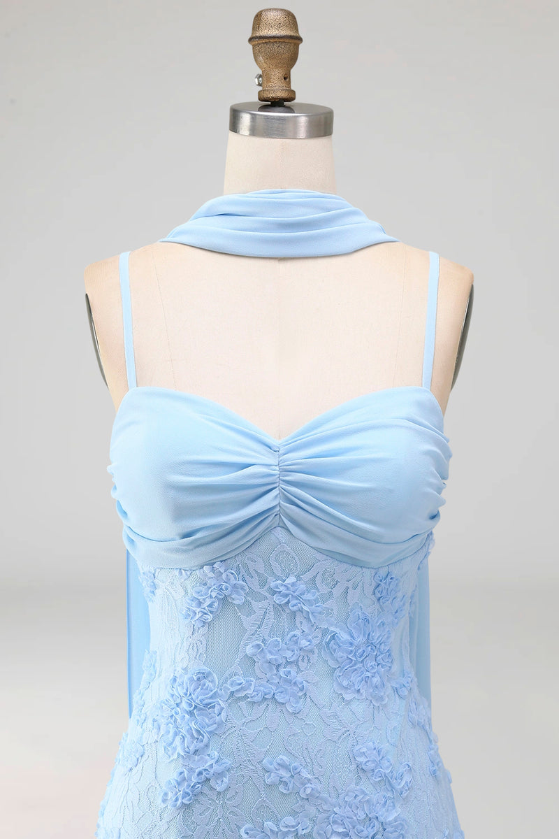 Load image into Gallery viewer, Blue Spaghetti Straps Floral Sheath Maxi Wedding Guest Dress