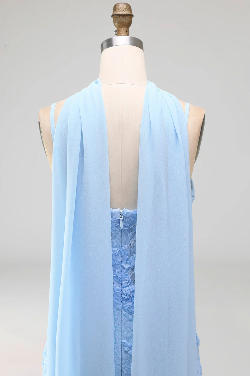 Load image into Gallery viewer, Blue Spaghetti Straps Floral Sheath Maxi Wedding Guest Dress