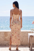Load image into Gallery viewer, Sparkly Champagne Floral Sequin Long Wedding Guest Dress with Slit