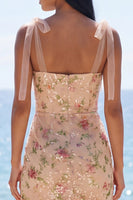 Load image into Gallery viewer, Sparkly Champagne Floral Sequin Long Wedding Guest Dress with Slit