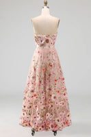 Load image into Gallery viewer, Strapless Floral Pink A Line Maxi Wedding Guest Dress