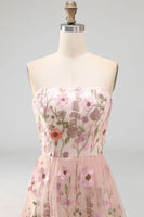 Load image into Gallery viewer, Strapless Floral Pink A Line Maxi Wedding Guest Dress