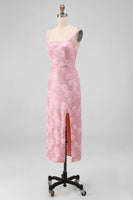 Load image into Gallery viewer, Sparkly Pink Sequin Floral Sheath Maxi Wedding Guest Dress with Slit