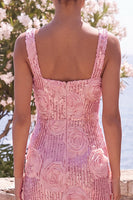 Load image into Gallery viewer, Sparkly Pink Sequin Floral Sheath Maxi Wedding Guest Dress with Slit
