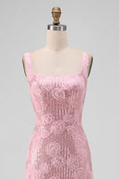 Load image into Gallery viewer, Sparkly Pink Sequin Floral Sheath Maxi Wedding Guest Dress with Slit