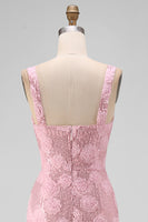 Load image into Gallery viewer, Sparkly Pink Sequin Floral Sheath Maxi Wedding Guest Dress with Slit