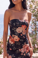 Load image into Gallery viewer, Black Mermaid High Low Floral Beach Wedding Guest Dress with Ruffles