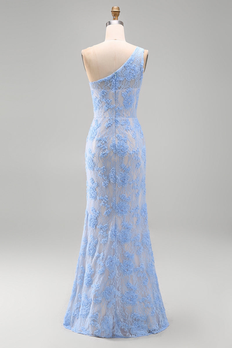 Load image into Gallery viewer, Blue Mermaid Floral One Shoulder Maxi Wedding Guest Dress