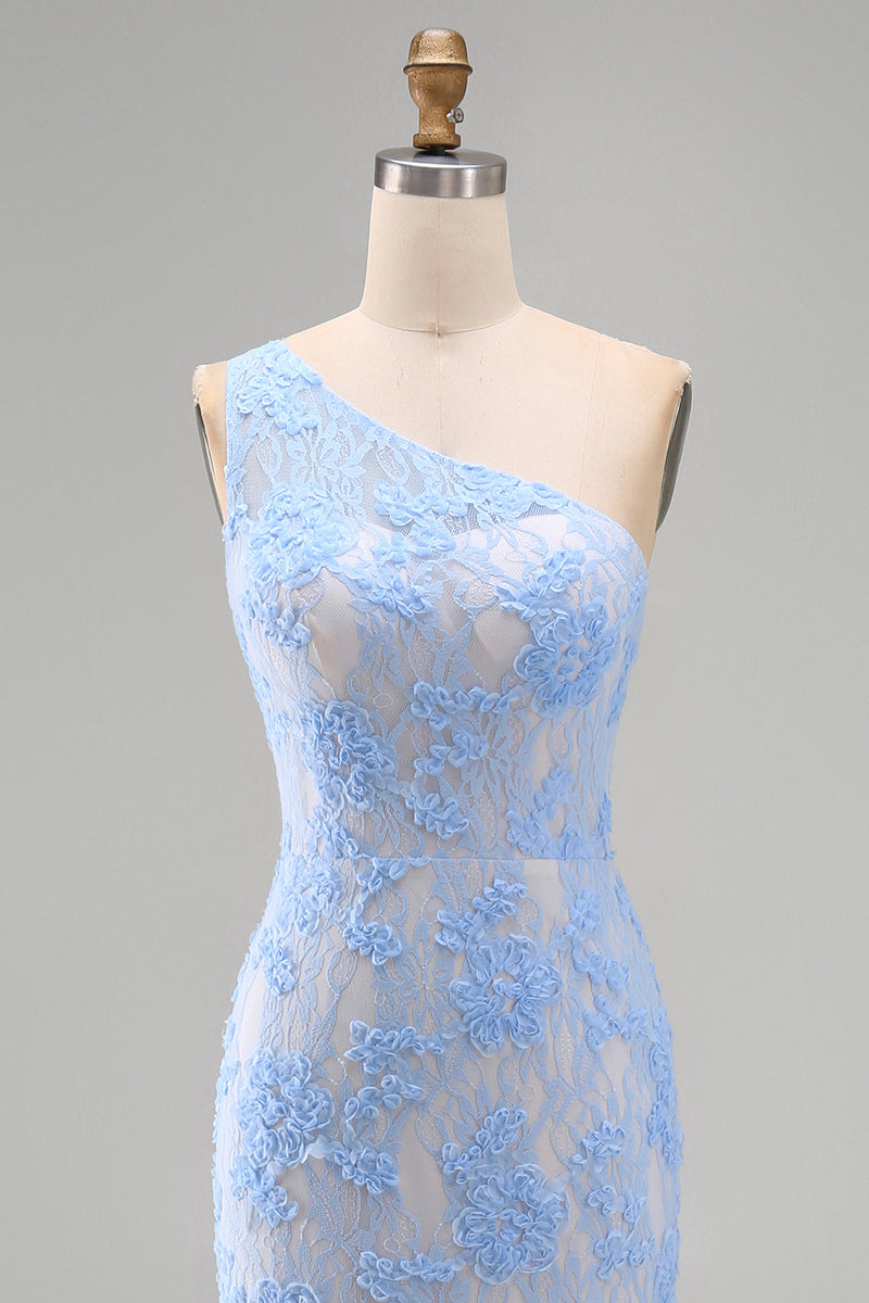 Load image into Gallery viewer, Blue Mermaid Floral One Shoulder Maxi Wedding Guest Dress