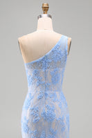 Load image into Gallery viewer, Blue Mermaid Floral One Shoulder Maxi Wedding Guest Dress