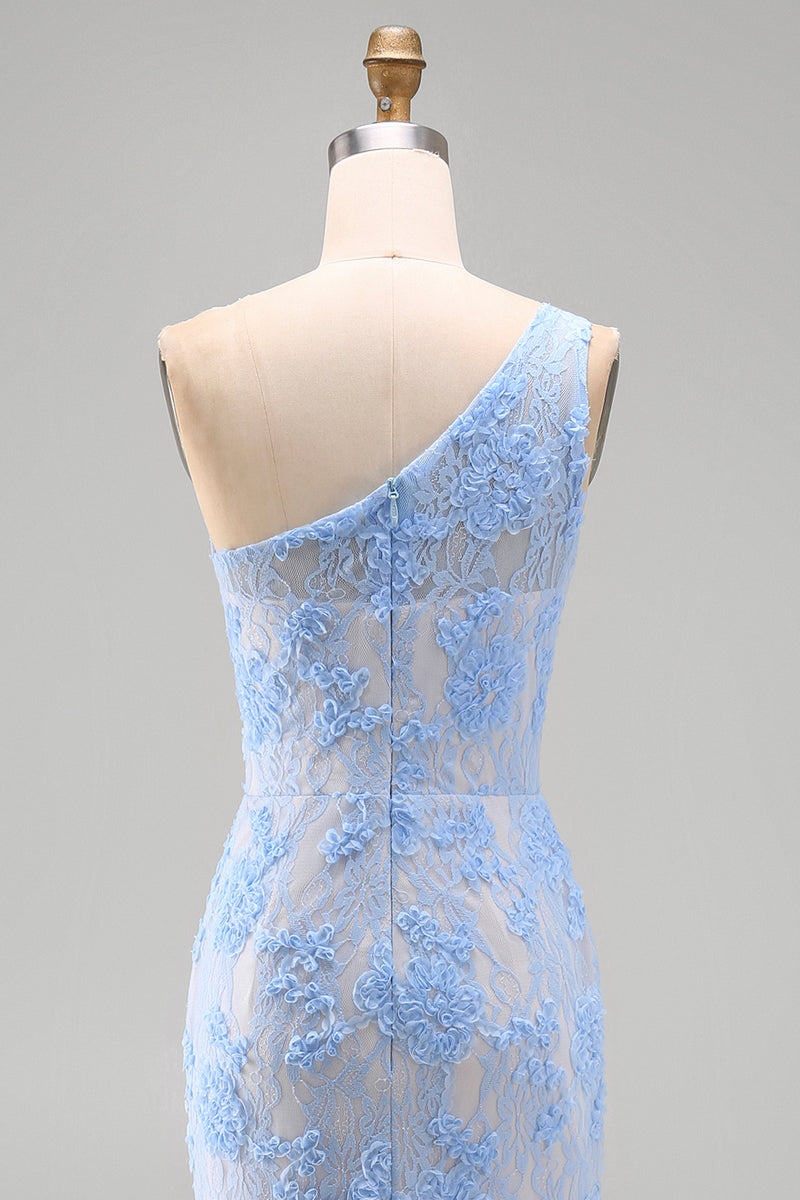 Load image into Gallery viewer, Blue Mermaid Floral One Shoulder Maxi Wedding Guest Dress