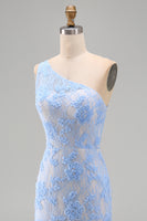 Load image into Gallery viewer, Blue Mermaid Floral One Shoulder Maxi Wedding Guest Dress