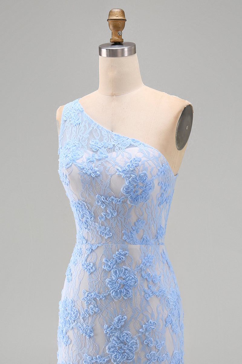 Load image into Gallery viewer, Blue Mermaid Floral One Shoulder Maxi Wedding Guest Dress