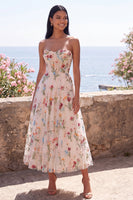 Load image into Gallery viewer, Corset A Line Maxi Floral Ivory Strapless Wedding Guest Dress