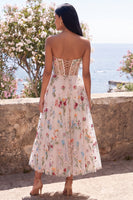 Load image into Gallery viewer, Corset A Line Maxi Floral Ivory Strapless Wedding Guest Dress