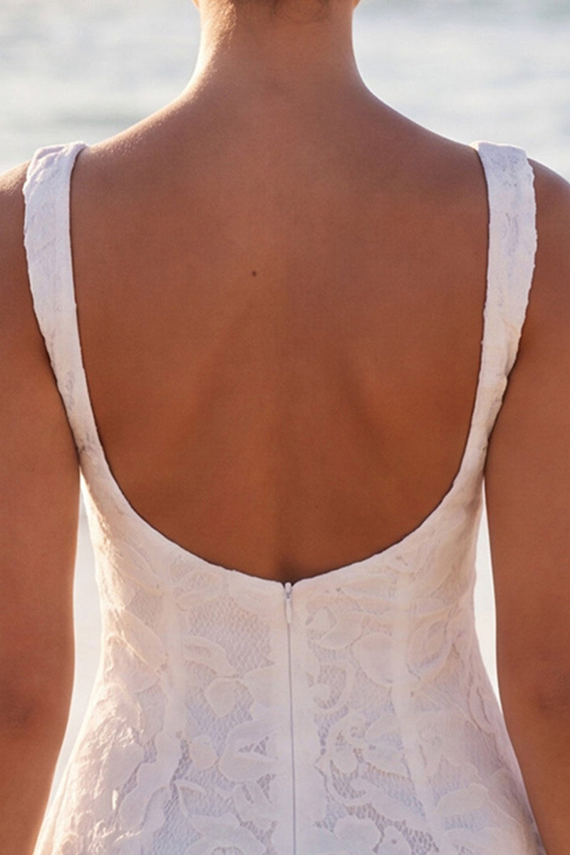 Load image into Gallery viewer, Floral Boat Neck A Line Lace Short Ivory Boho Wedding Dress