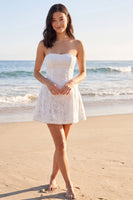 Load image into Gallery viewer, Strapless Floral A Line Short Ivory Boho Wedding Dress with Pearls