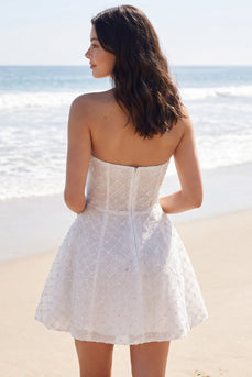 Sparkly Strapless Ivory Beaded A Line Short Wedding Dress