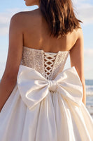 Load image into Gallery viewer, Sparkly Corset Ivory Strapless Beaded A Line Short Wedding Dress with Bow