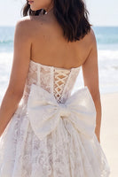 Load image into Gallery viewer, Ivory Strapless Corset A Line Floral Short Lace Wedding Dress with Bow