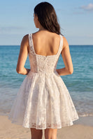 Load image into Gallery viewer, Thick Straps Corset A Line Short Floral Ivory Lace Wedding Dress