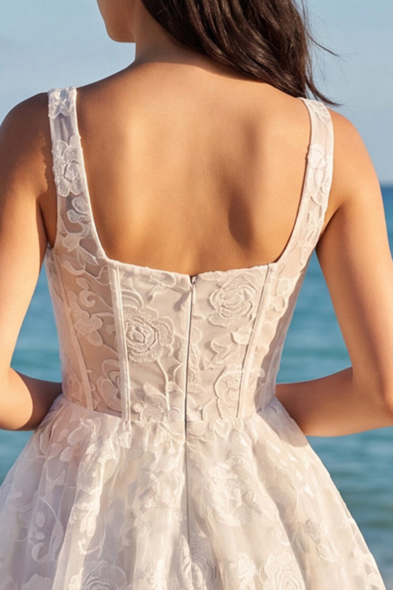 Load image into Gallery viewer, Thick Straps Corset A Line Short Floral Ivory Lace Wedding Dress