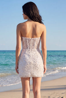 Sparkly Strapless Ivory Corset Beaded Tight Short Wedding Dress