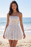 Load image into Gallery viewer, Lace Floral Short Strapless A Line Ivory Wedding Dress