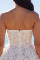 Load image into Gallery viewer, Lace Floral Short Strapless A Line Ivory Wedding Dress