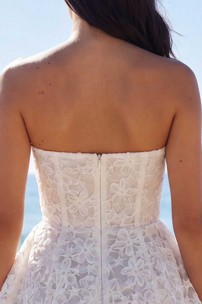Load image into Gallery viewer, Lace Floral Short Strapless A Line Ivory Wedding Dress