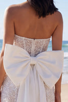 Load image into Gallery viewer, Sparkly Beaded Tight Short Ivory Corset Strapless Wedding Dress with Bow