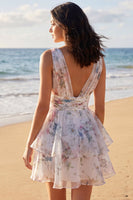 Load image into Gallery viewer, Ivory Floral V-Neck Ruched A Line Short Beach Wedding Dress