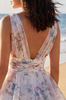 Load image into Gallery viewer, Ivory Floral V-Neck Ruched A Line Short Beach Wedding Dress