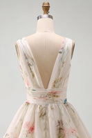 Load image into Gallery viewer, Ivory Floral V-Neck Ruched A Line Short Beach Wedding Dress