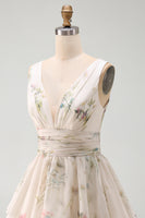 Load image into Gallery viewer, Ivory Floral V-Neck Ruched A Line Short Beach Wedding Dress
