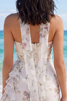 Load image into Gallery viewer, Floral Tight Short Ivory Strapless Beach Wedding Dress with Ruffles