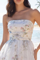 Load image into Gallery viewer, Strapless Ivory Floral A Line Short Beach Wedding Dress