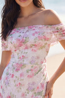 Load image into Gallery viewer, Lace Off the Shoulder Floral Short Light Pink Graduation Dress