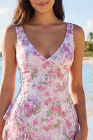 Load image into Gallery viewer, Floral Light Pink V-Neck Short Graduation Dress with Ruffles