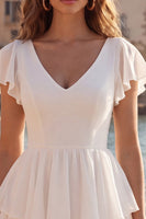 Load image into Gallery viewer, V-Neck Ivory A Line Short Beach Wedding Dress with Ruffles