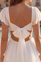 Load image into Gallery viewer, V-Neck Ivory A Line Short Beach Wedding Dress with Ruffles