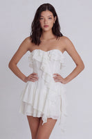Load image into Gallery viewer, A Line Strapless Short Ivory Beach Wedding Dress with Ruffles