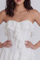 Load image into Gallery viewer, A Line Strapless Short Ivory Beach Wedding Dress with Ruffles