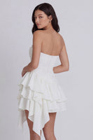 Load image into Gallery viewer, Ruched A Line Short Strapless Ivory Beach Wedding Dress with Ruffles