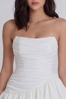 Load image into Gallery viewer, Ruched A Line Short Strapless Ivory Beach Wedding Dress with Ruffles