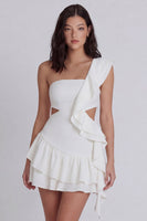 Load image into Gallery viewer, Ivory Cut Out One Shoulder A Line Short Beach Wedding Dress with Ruffles