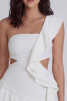 Load image into Gallery viewer, Ivory Cut Out One Shoulder A Line Short Beach Wedding Dress with Ruffles