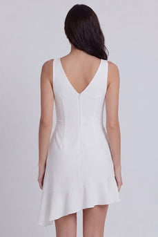 Ivory V-Neck Ruched Short Graduation Dress with Ruffles