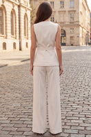 Load image into Gallery viewer, Ivory V-Neck 2 Piece Single Breasted Business Suits with Belt